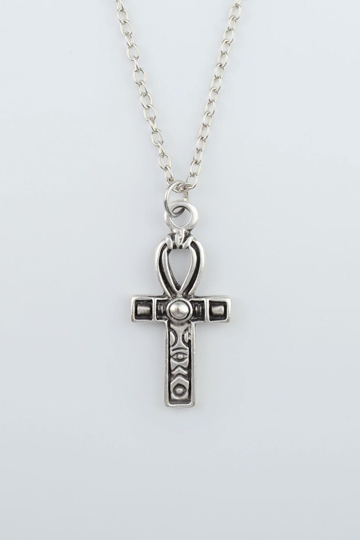 Ankh Anahtarı - Nil'in Anahtarı Erkek Kadın Kolye Antik Gümüş Kaplama - 60 cm Düz Zincir