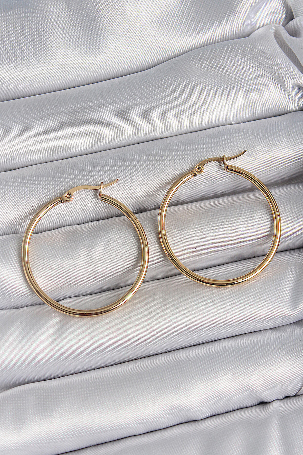 316 Çelik Gold Renk 33 mm Kadın Halka Model Kadın Küpe