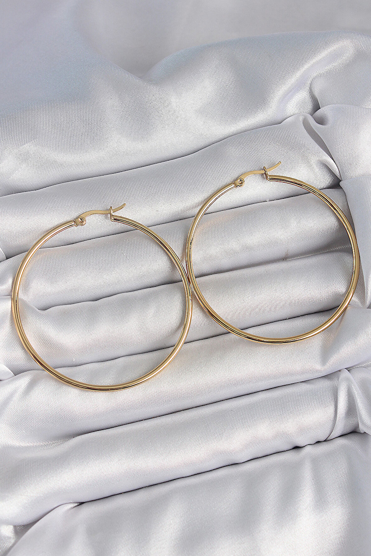 316 Çelik Gold Renk 53 mm Halka Model Kadın Küpe