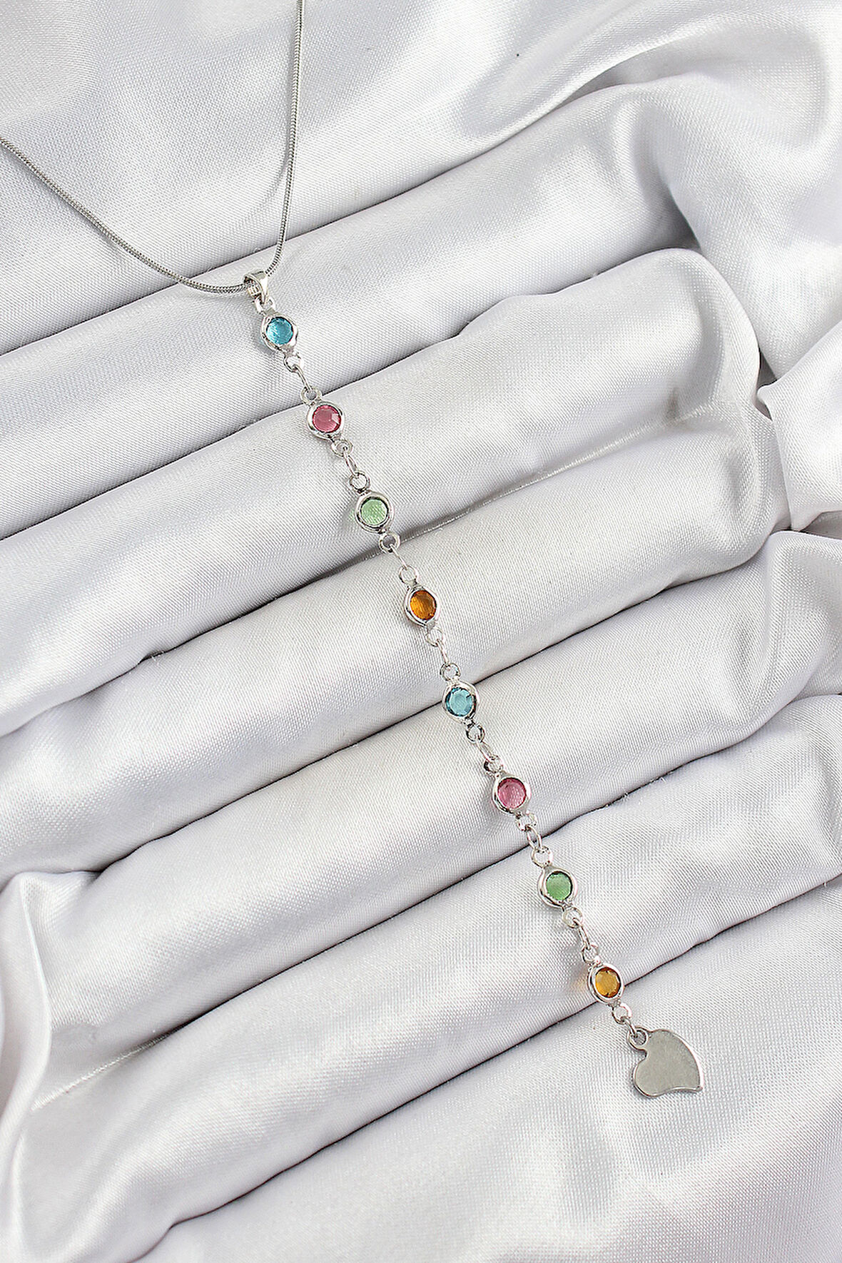 Pirinç Gümüş Renk Karışık Renk Zirkon Taşlı Y Kadın Kolye