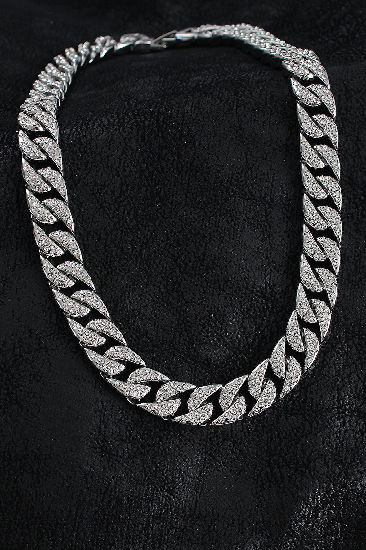 Pirinç Zirkon Taşlı Cuba Gurmet Model Gümüş Renk Erkek Kolye