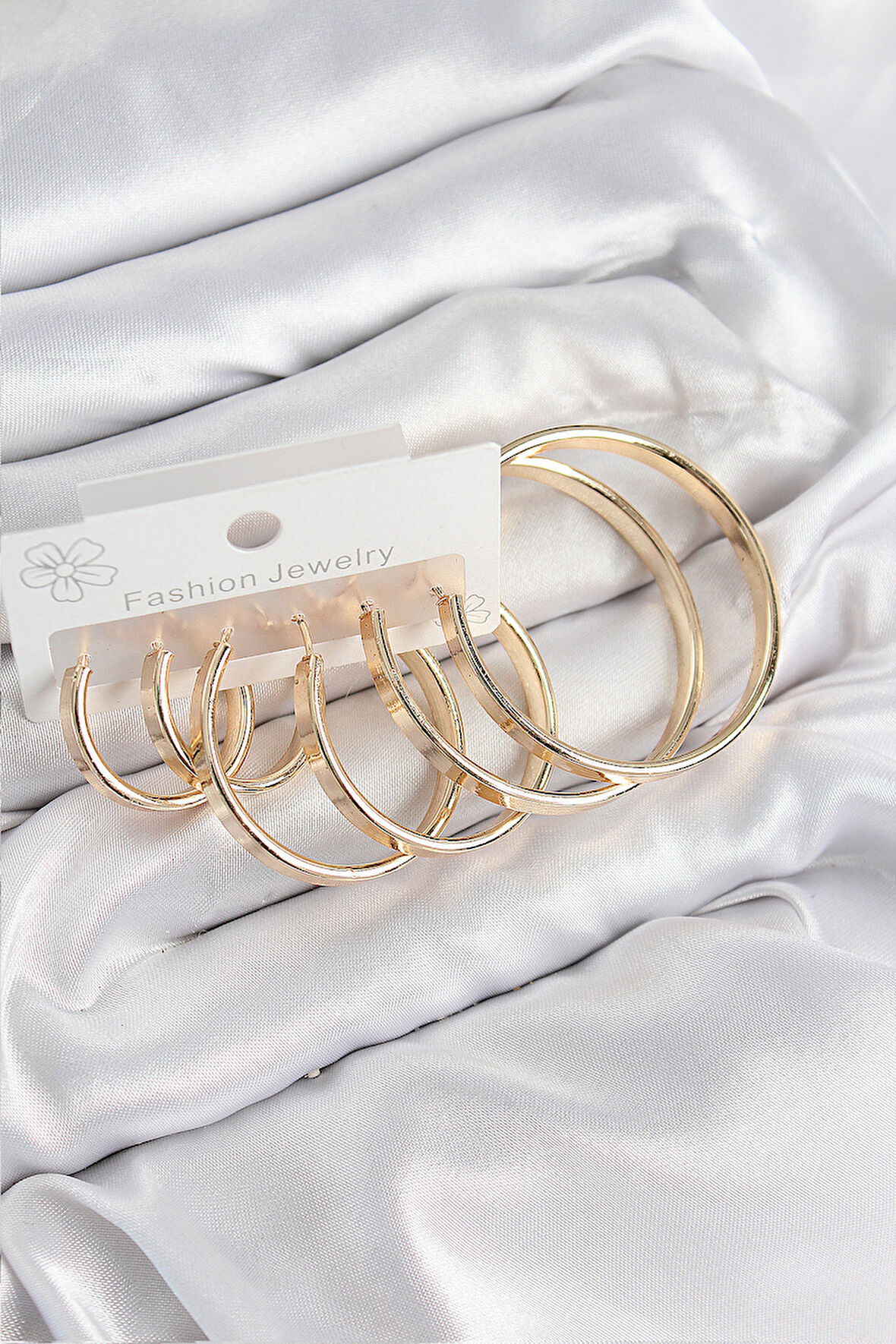 Pirinç Halka Model Gold Renk Kadın Set Küpe