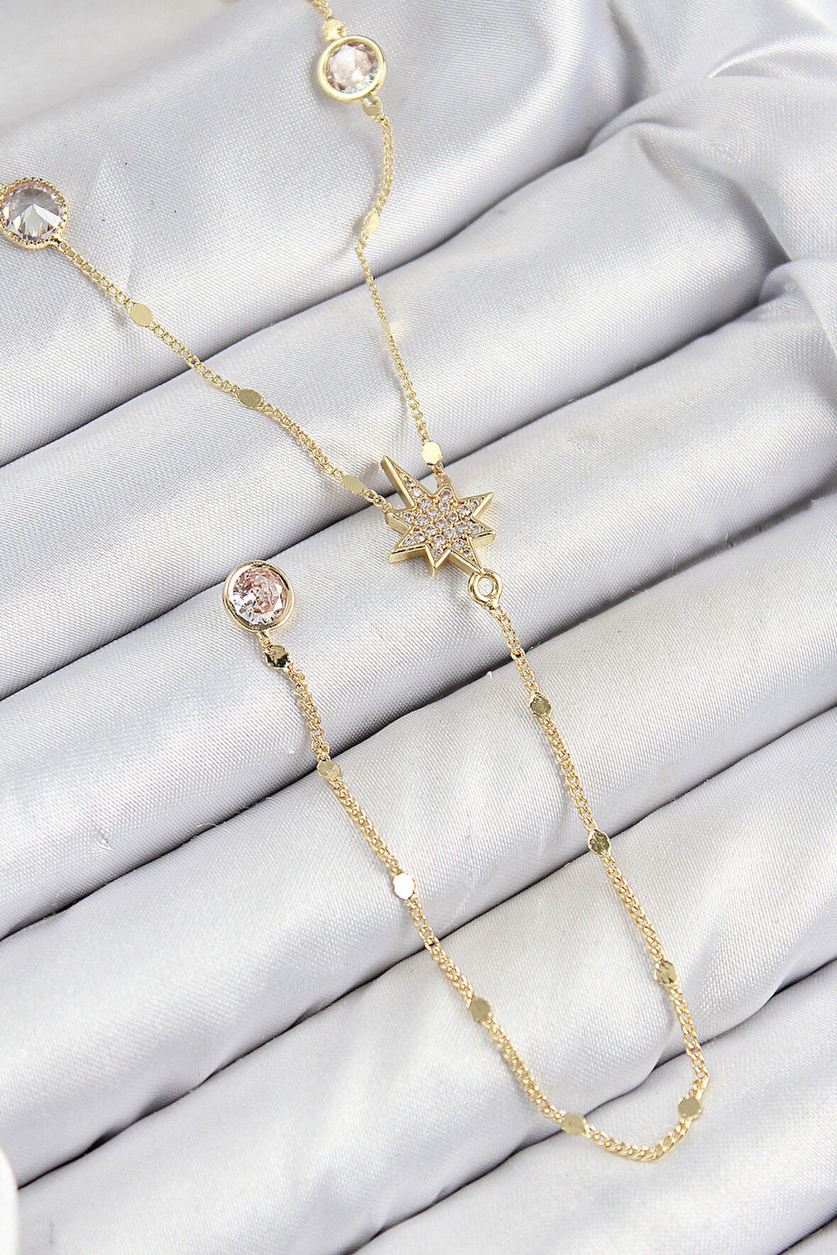 Pirinç Zirkon Taşlı Kutup Yıldızı Model Gold Renk Y Kolye