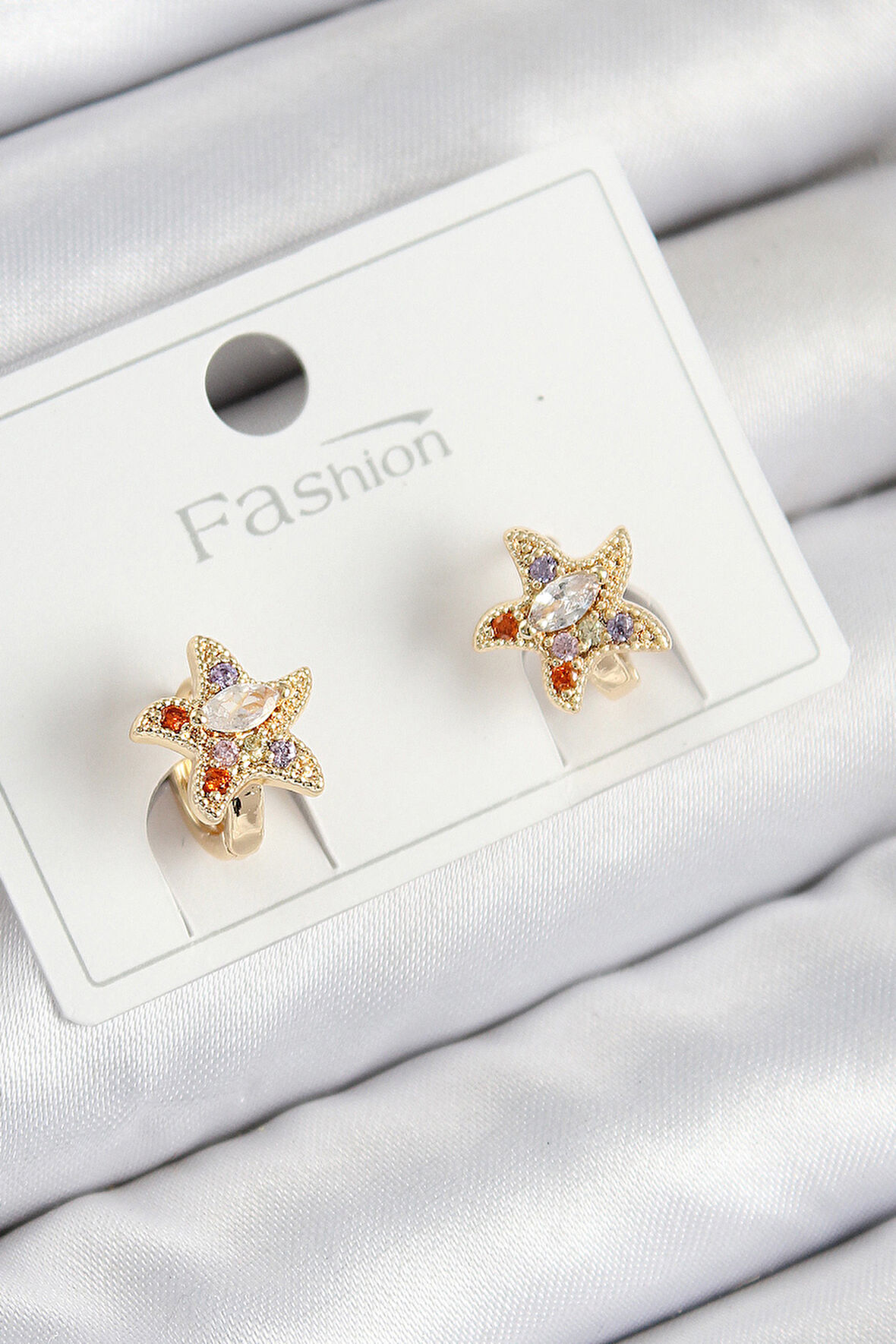 Pirinç Zirkon Taşlı Yıldız Model Gold Renk Çocuk Küpe