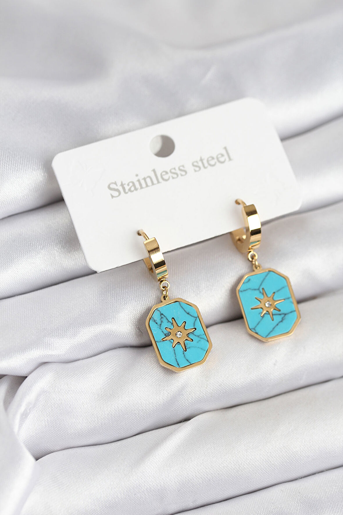 316L Çelik Gold Renk Kutup Yıldızı Model Kadın Küpe