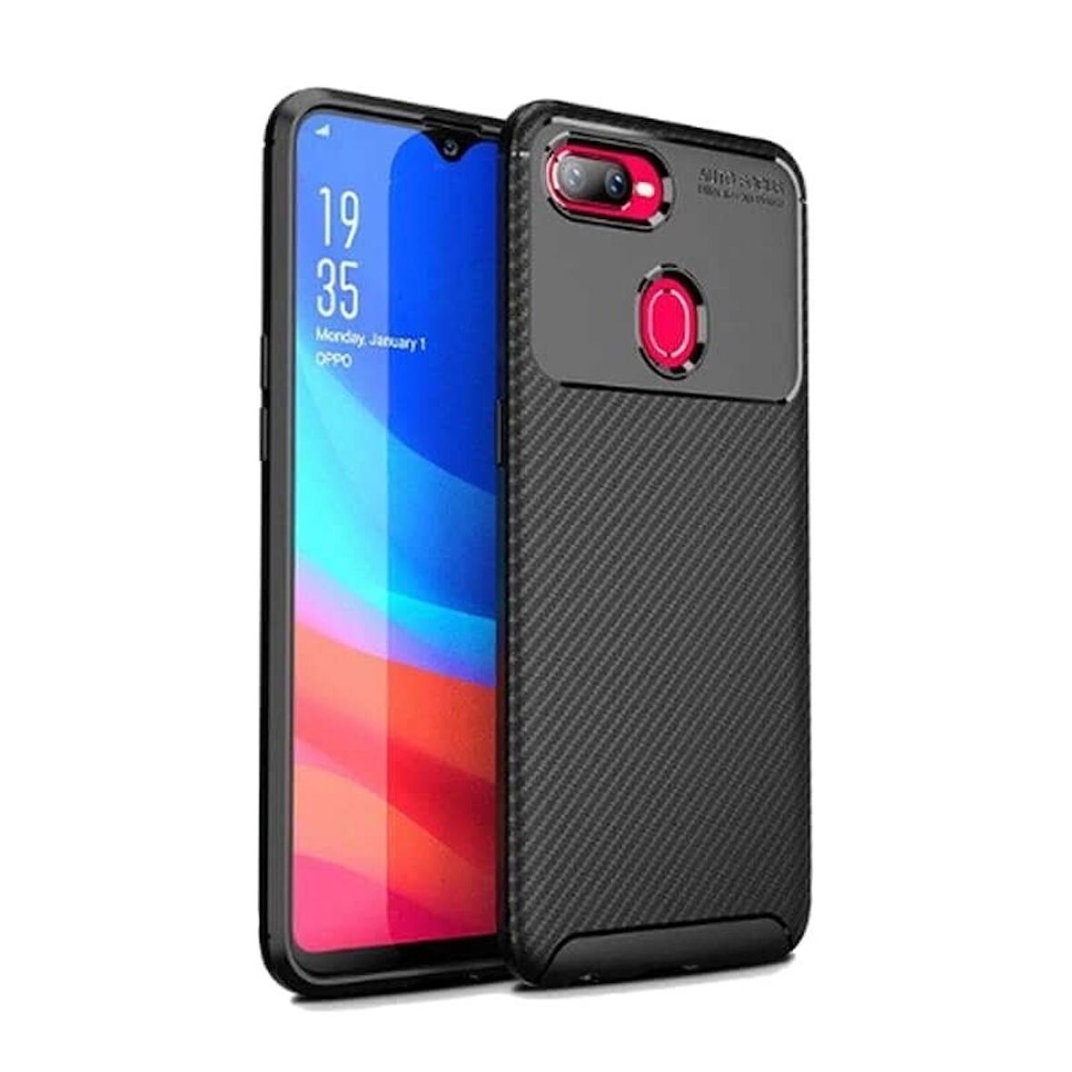 Smcase Oppo AX7 Kılıf Ultra Soft Negro Karbon Silikonlu   Tam Kapatan Cam