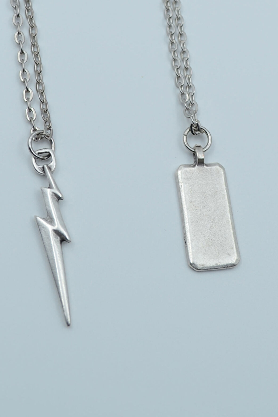 2'li Şimşek Flash Gordon Dikdörgen Bar Gümüş Kaplama Kolye Seti