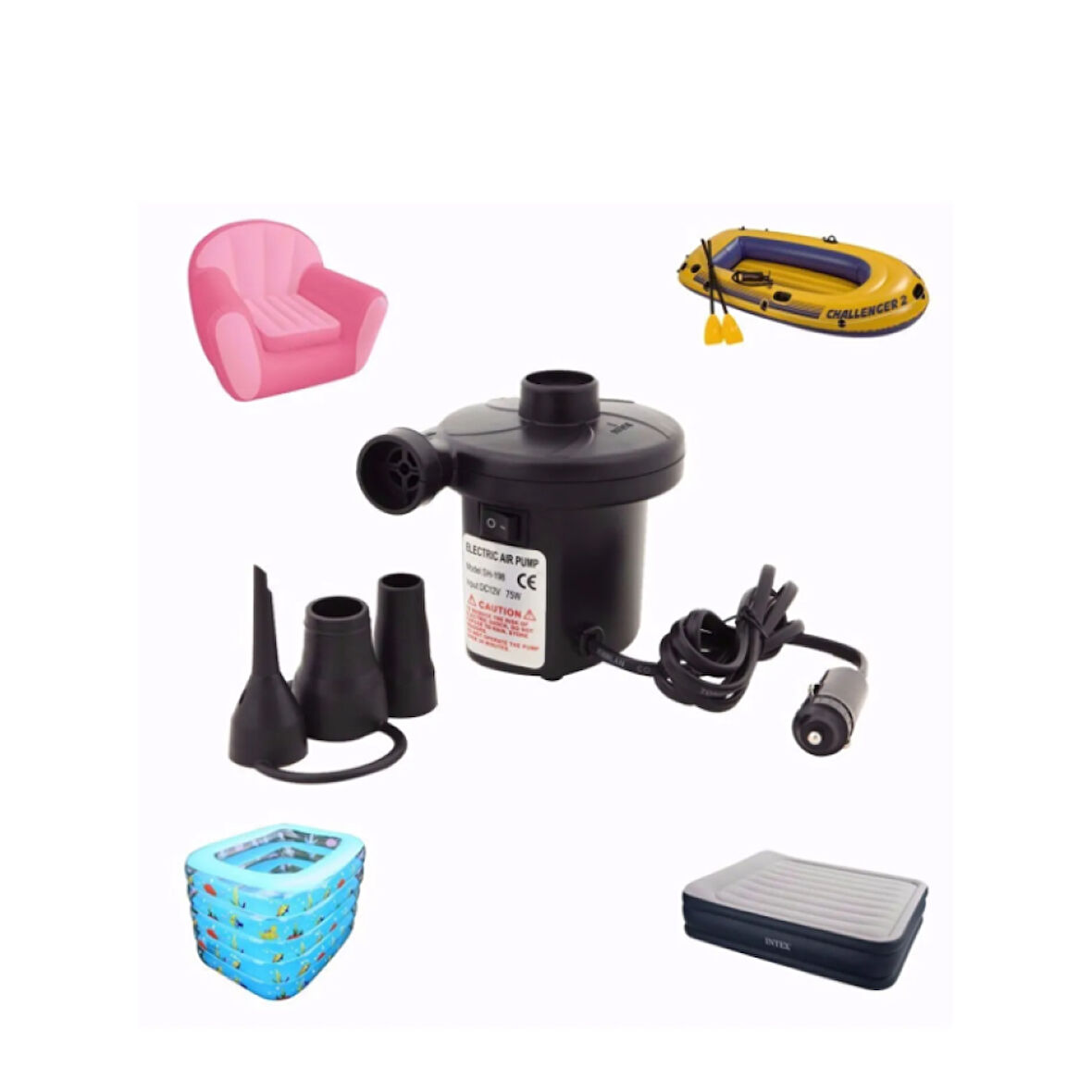 Yatak Şişirme Havuz Şişirme - Boşaltma Pompası Araç Şarj 12V