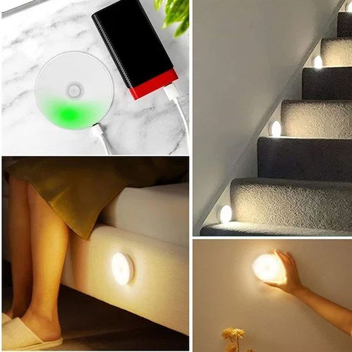 Sensörlü Mıknatıslı Yapışkanlı - Çekmece - Dolap Köşe Aydınlatıcı Kablosuz Şarjlı Led Spot