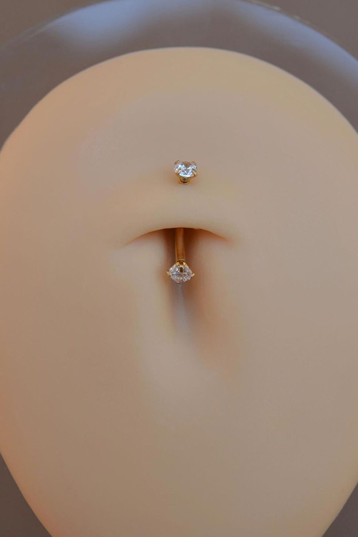 Minimal Çelik İki Ucu Taşlı Göbek Piercingi Gold Renkli