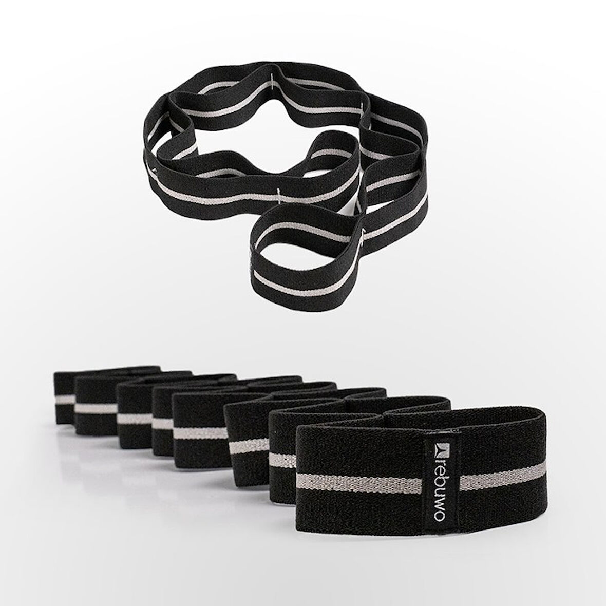 Rebuwo Sekiz Kademeli Pilates Bandı Direnç Bandı Yoga Lastiği Esneme Kayışı Siyah