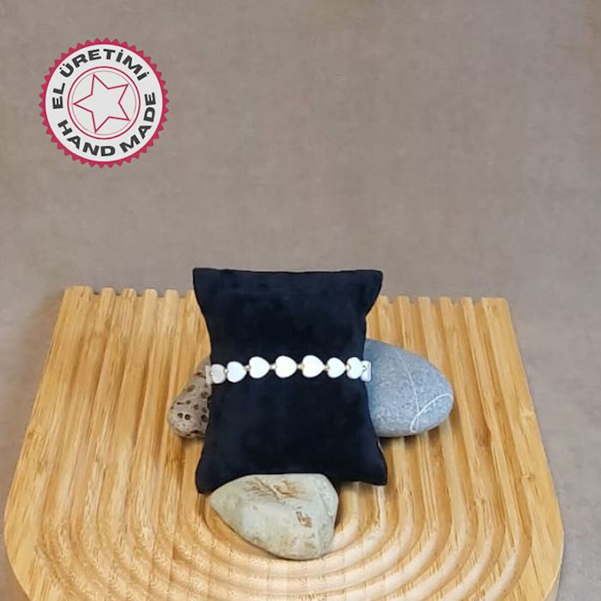 Uretti - Özlem 9422 0503 El Yapımı Kalp Sedef Doğal Taş Kadın Bileklik