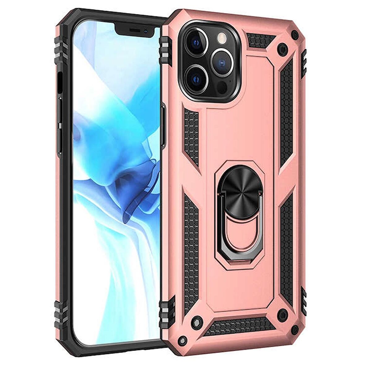 Gpack Apple iPhone 12 Pro Kılıf Tank Koruma Vega Standlı Yüzüklü Mıknatıslı