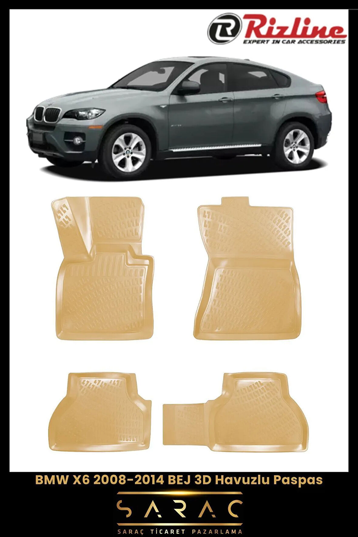 Rizline BMW X6 2009 Model BEJ 3D Havuzlu Paspas