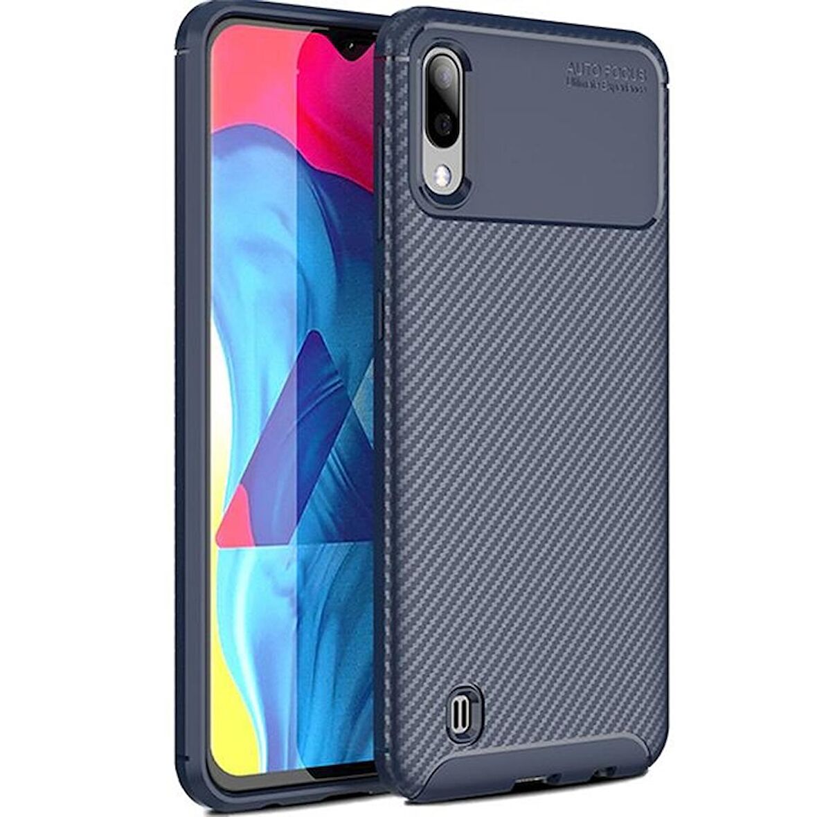 Smcase Samsung Galaxy M10 Kılıf Negro Karbon Silikon   Nano Ekran Koruyucu