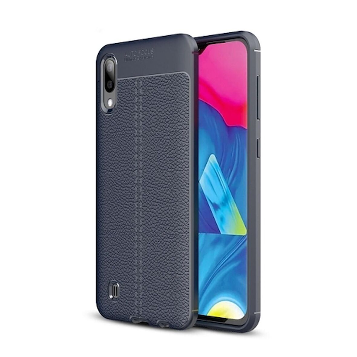 Smcase Samsung Galaxy M10 Kılıf Deri Dokulu Silikon   Nano Ekran Koruyucu