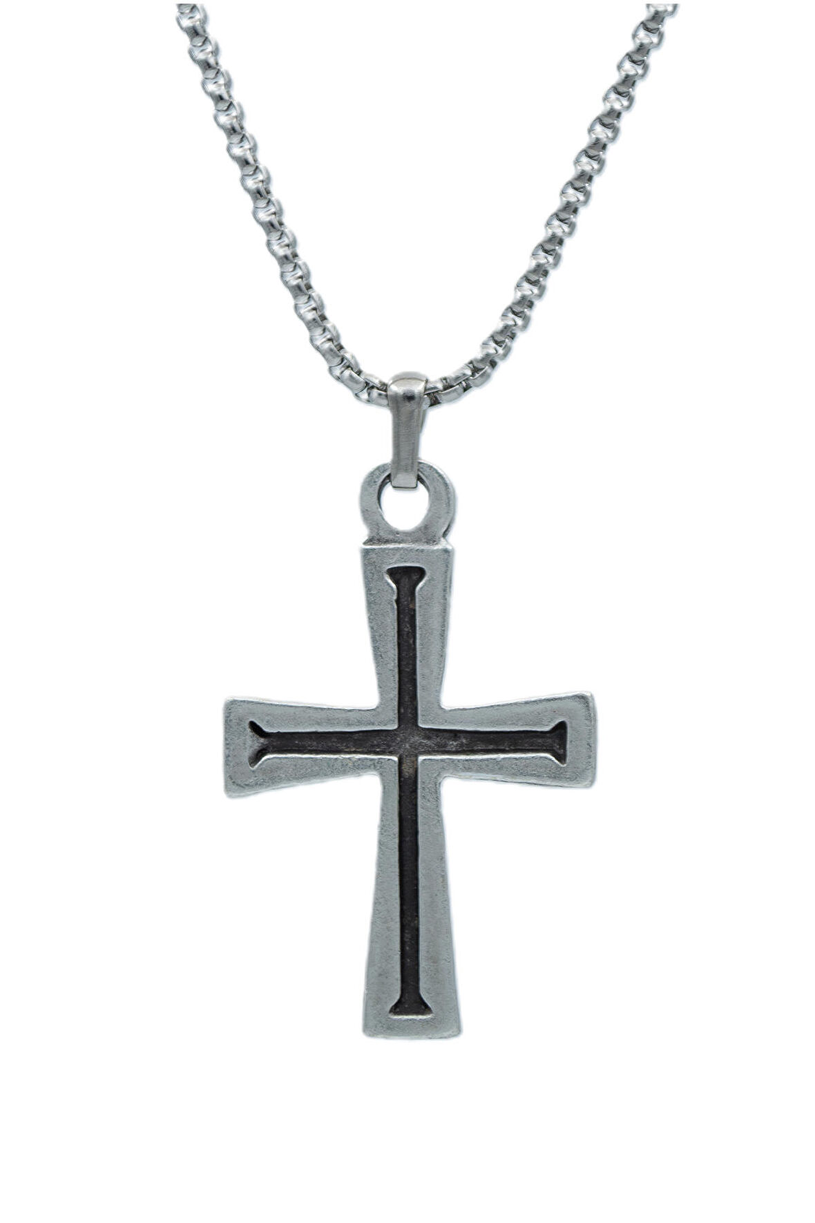 Haç Örme Zincir Kolye - Gümüş Kaplama - Erkek Kadın Kolye - No:1574