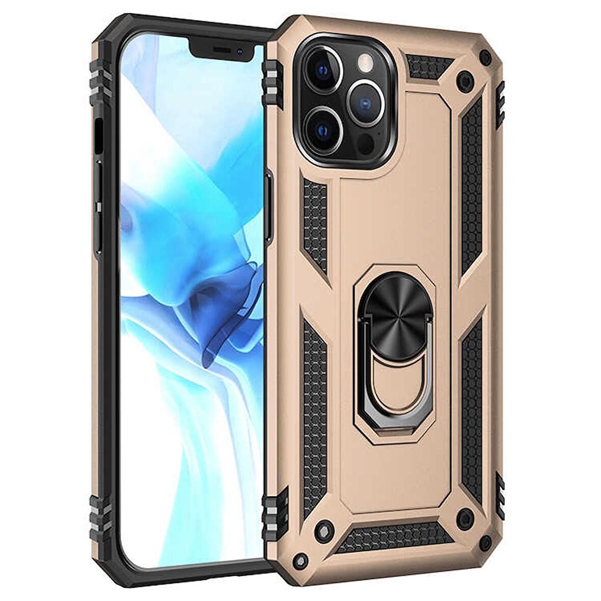 Gpack Apple iPhone 12 Pro Max Kılıf Tank Koruma Vega Standlı Yüzüklü Mıknatıslı