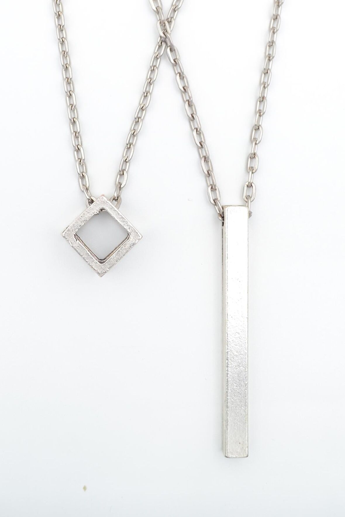 2'li Uzun Çubuk - Küp Erkek Kadın Kolye Seti 925 Ayar Gümüş Kaplama