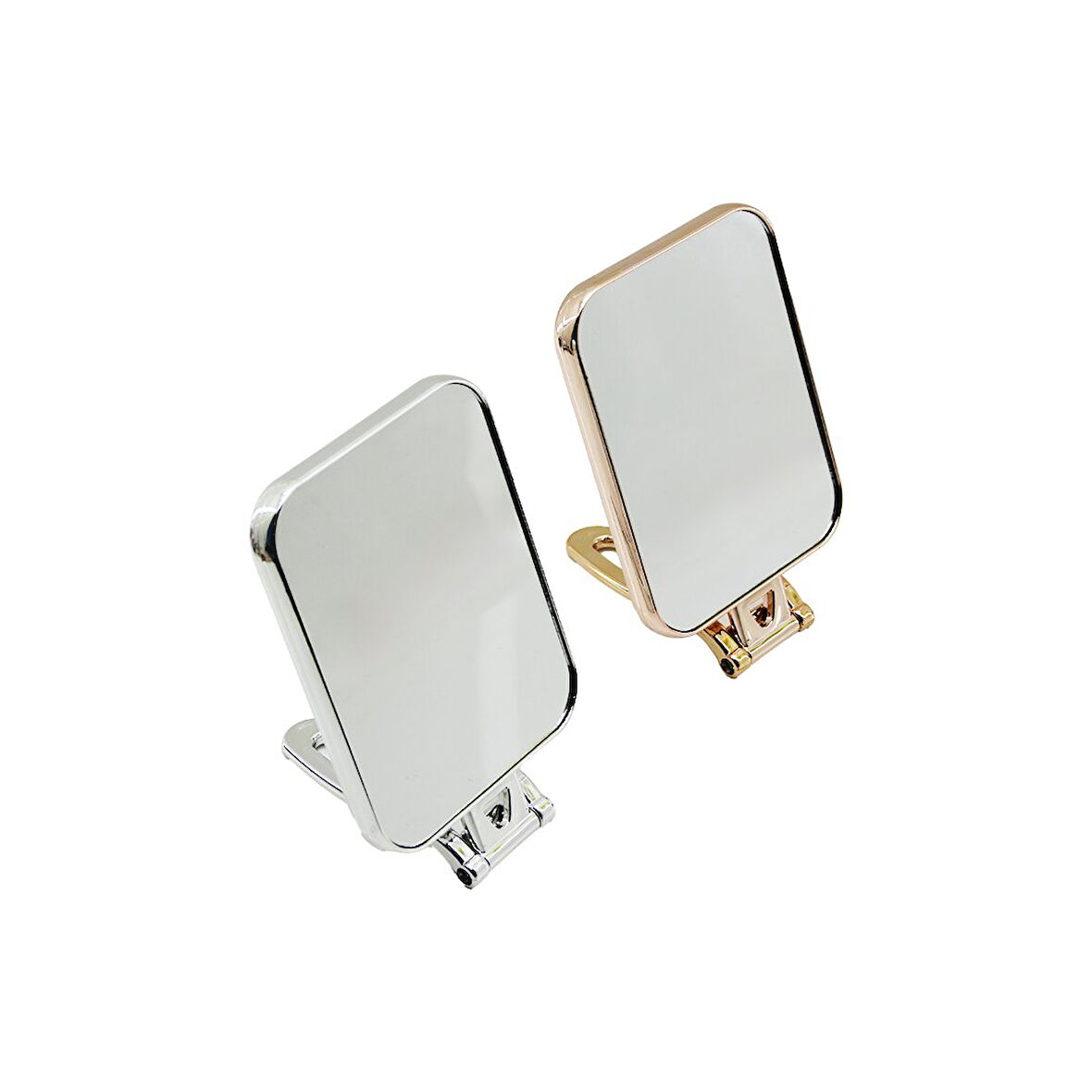 DİKDÖRTGEN   15X11.5CM  MAKYAJ AYNASI  ÇİFT TARAFLI   BRONZ - GÜMÜŞ PLS.ÇERÇEVE   KATLANIR AYAKLI (5332)