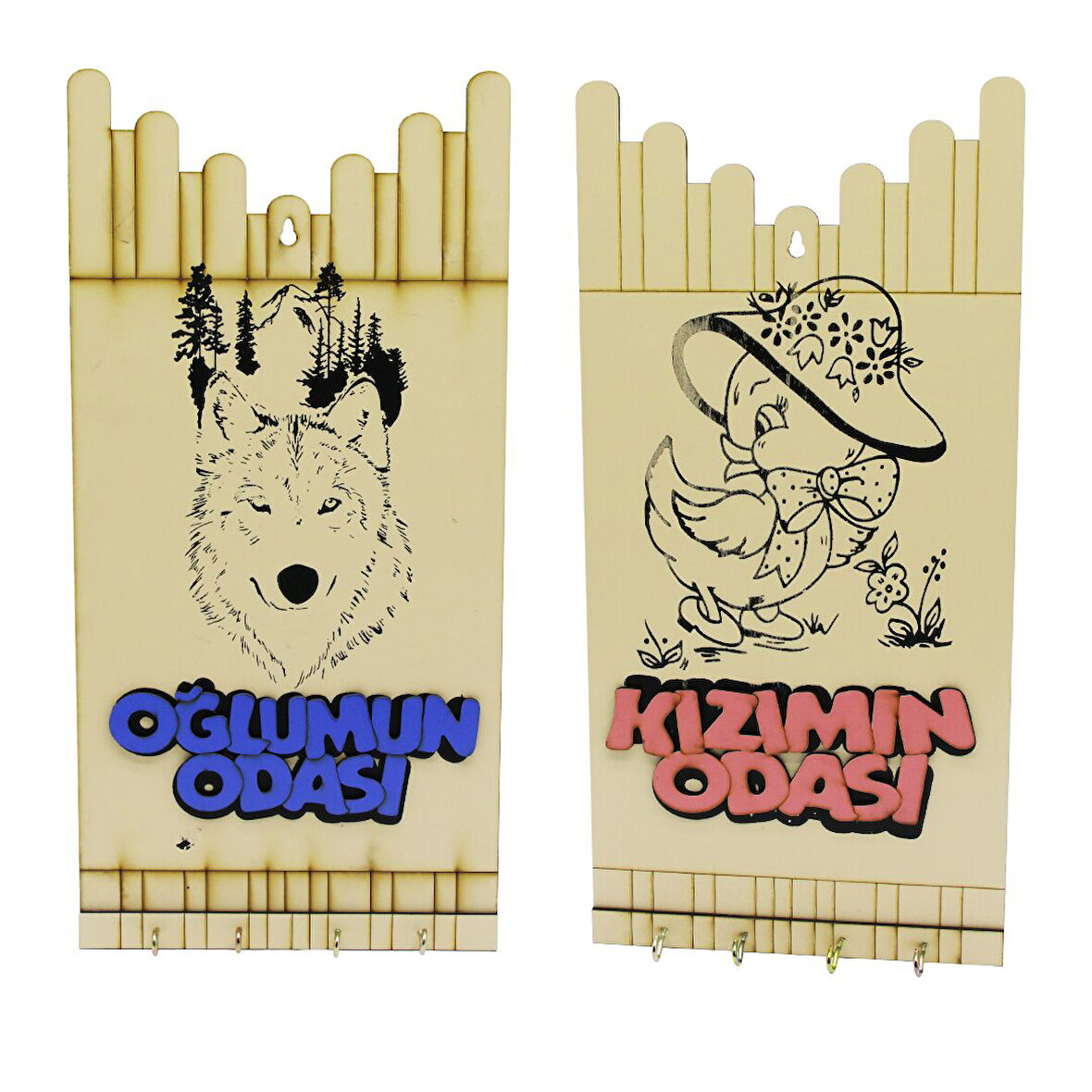 KIZ - ERKEK ÇOCUK FİGÜRLÜ (OĞLUMUN-KIZIMIN ODASI YAZILI AHŞAP ANAHTARLIK (5332)