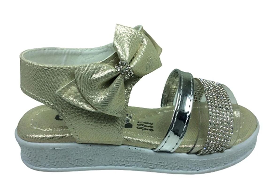 OrtopedikAL Grafen Patik Kız Çocuk Sandalet Altın Dore Şeffaf Taşlı Abiye Ayakkabı