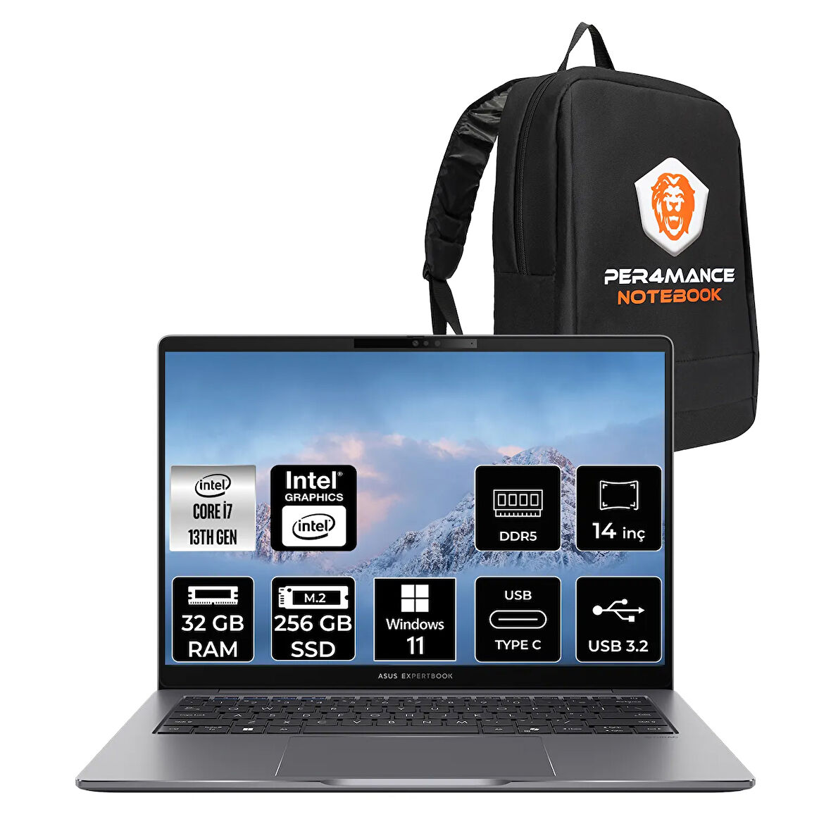 Asus Expertbook P3 i7 13620H 32GB DDR5 256GB SSD 14" WUXGA W11H P3405CVA Dizüstü Bilgisayar & ÇANTA