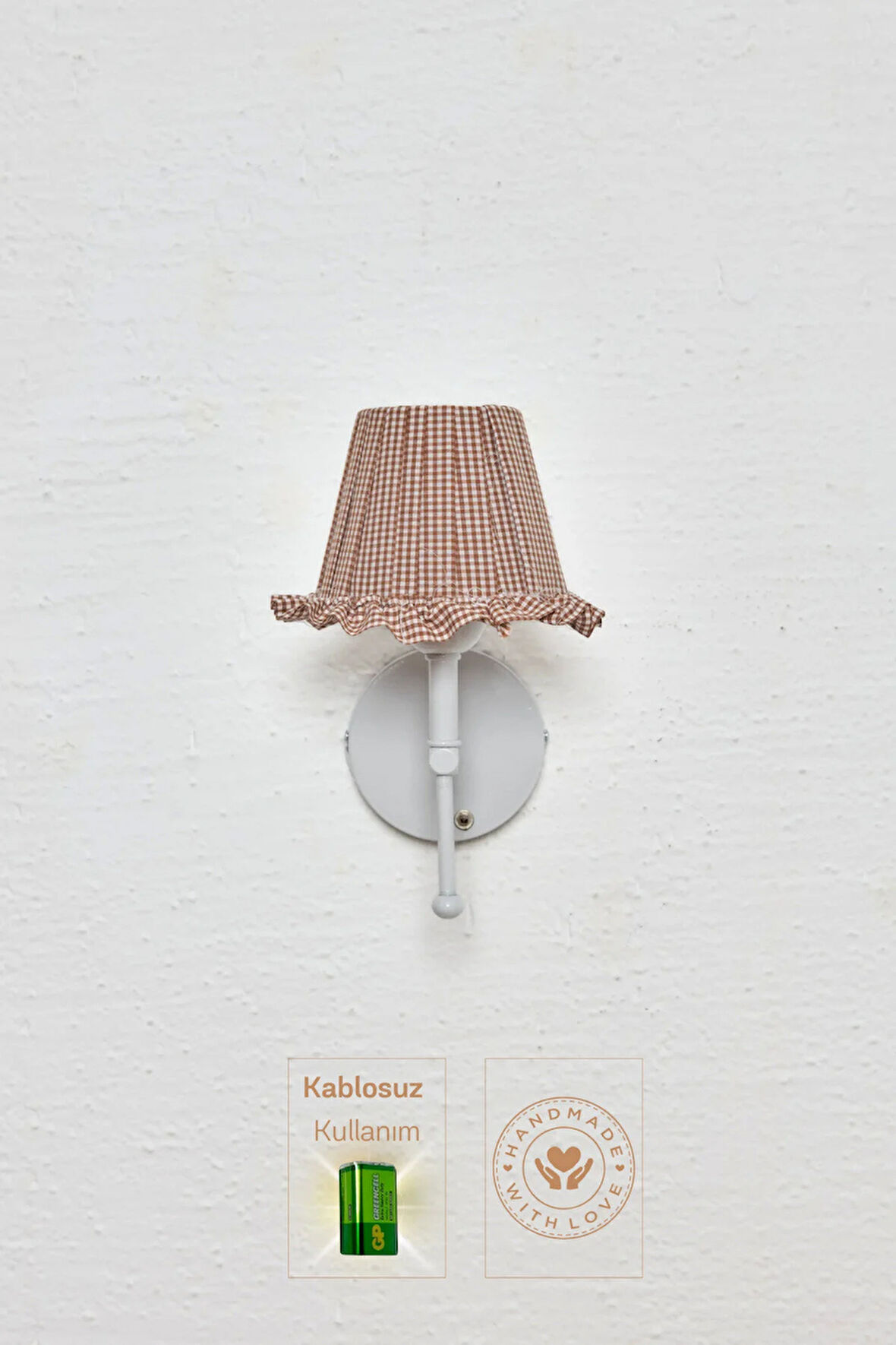 Kahverengi Pötikare Duvar Aydınlatması Metal Beyaz Ayak Kablosuz Pilli Ledli Aplik