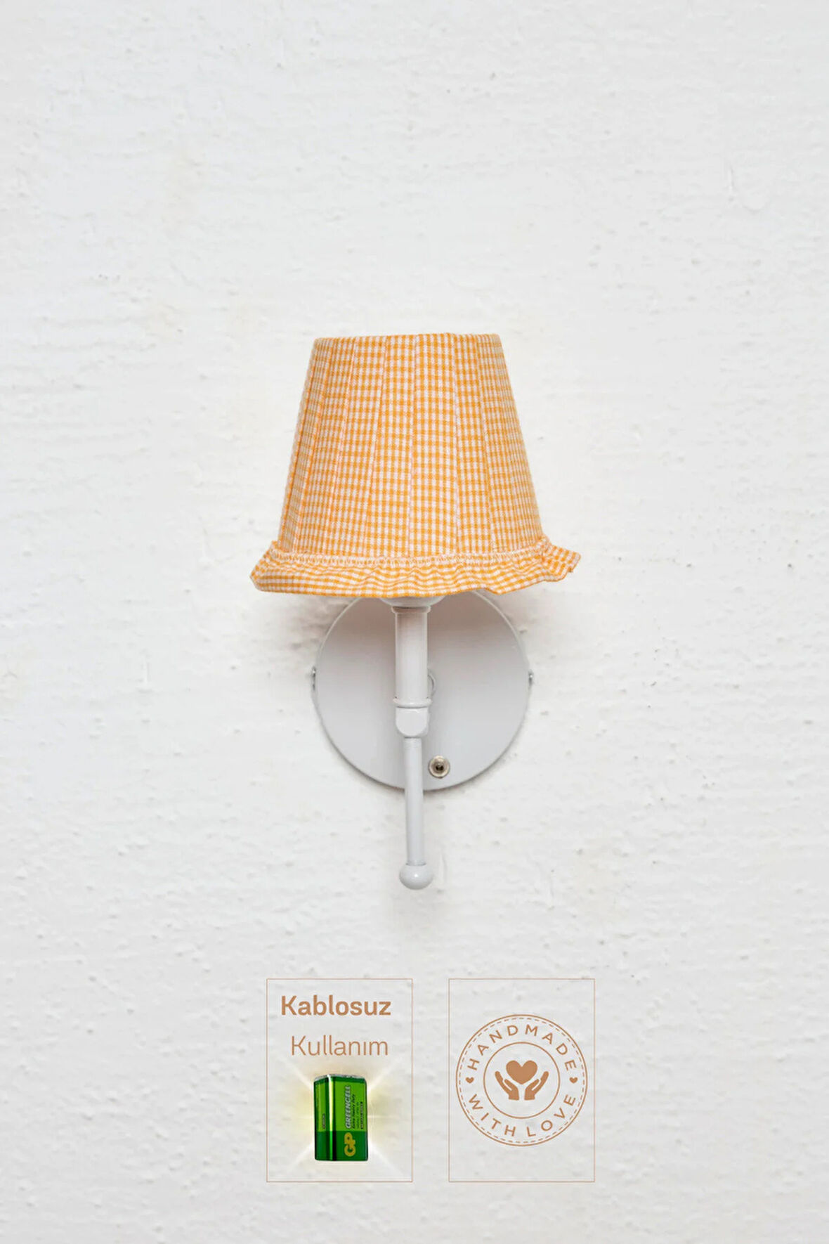 Turuncu Pötikare Duvar Aydınlatması Metal Beyaz Ayak Kablosuz Pilli Ledli Aplik