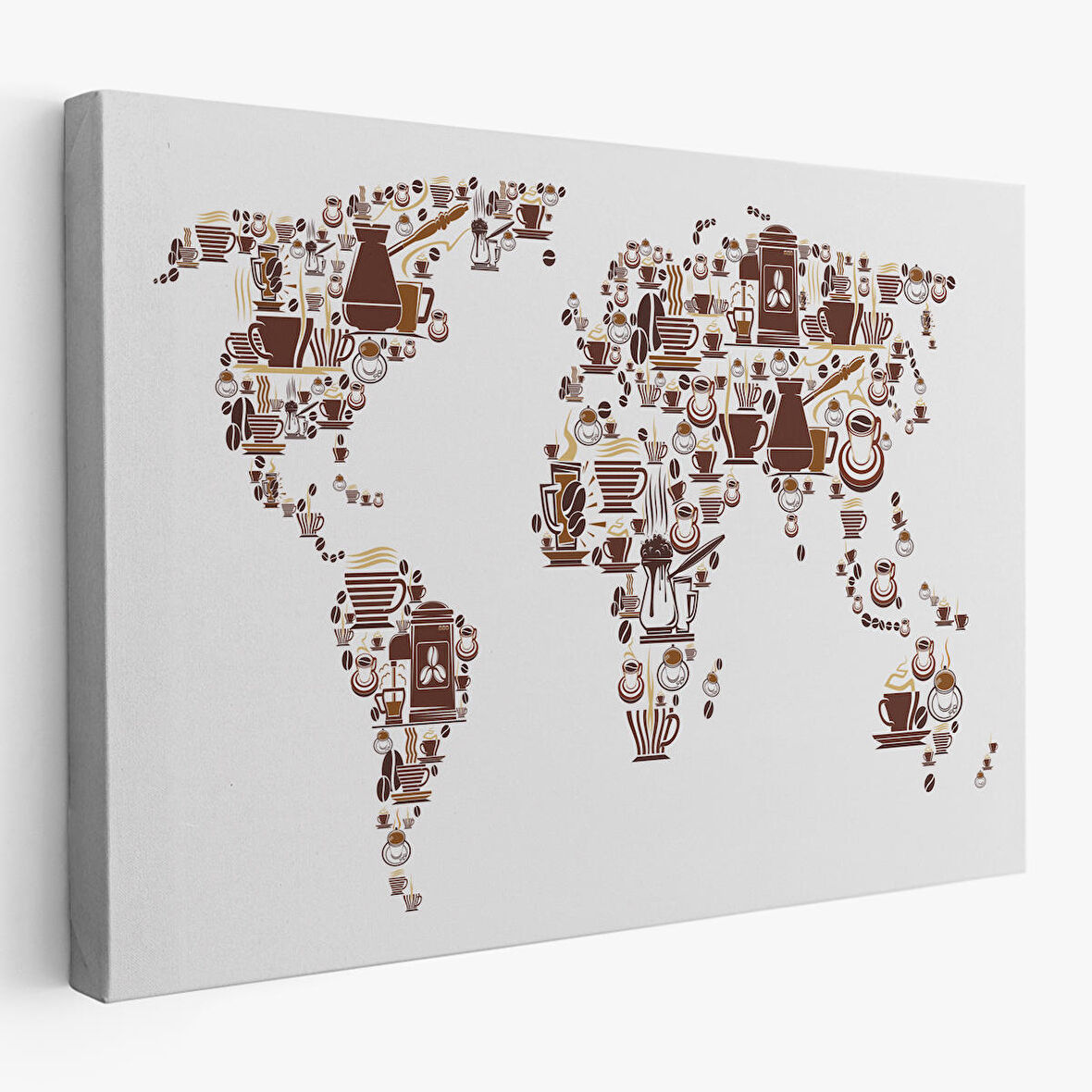 Harita Sepeti Kahve Coffee Temalı Dünya Haritası Dekoratif Kanvas Tablo 1087