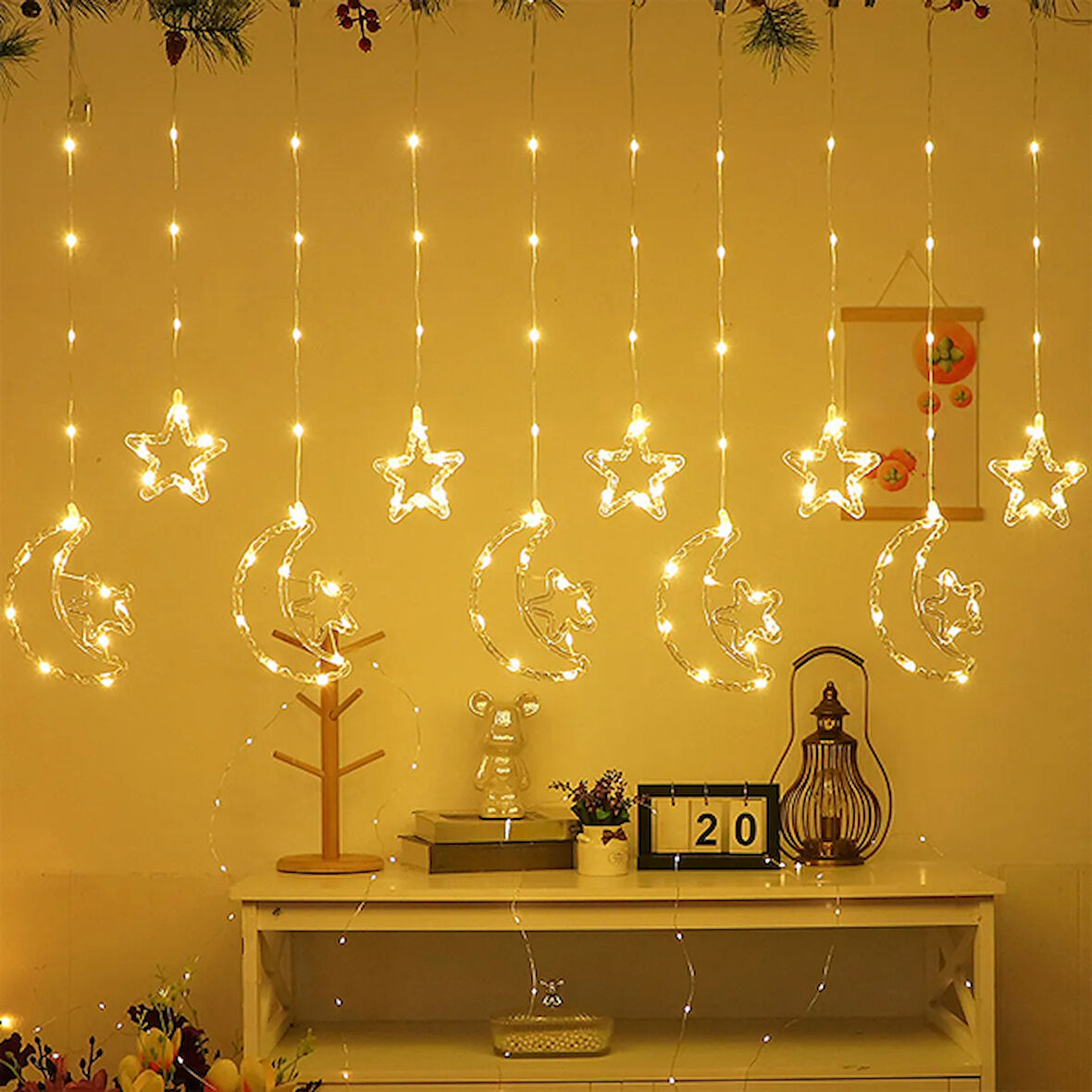 Led Işık - Ay Yıldız Perde  10 Saçaklı 