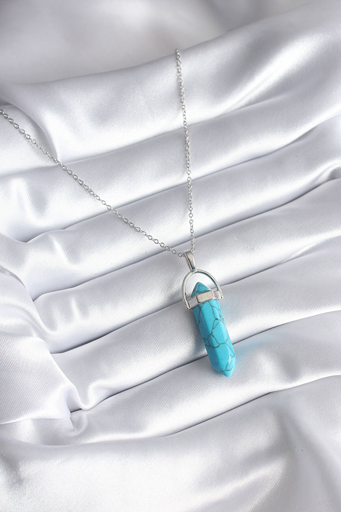  316L Çelik Gümüş Renk Mavi Taşlı Model Kadın Kolye