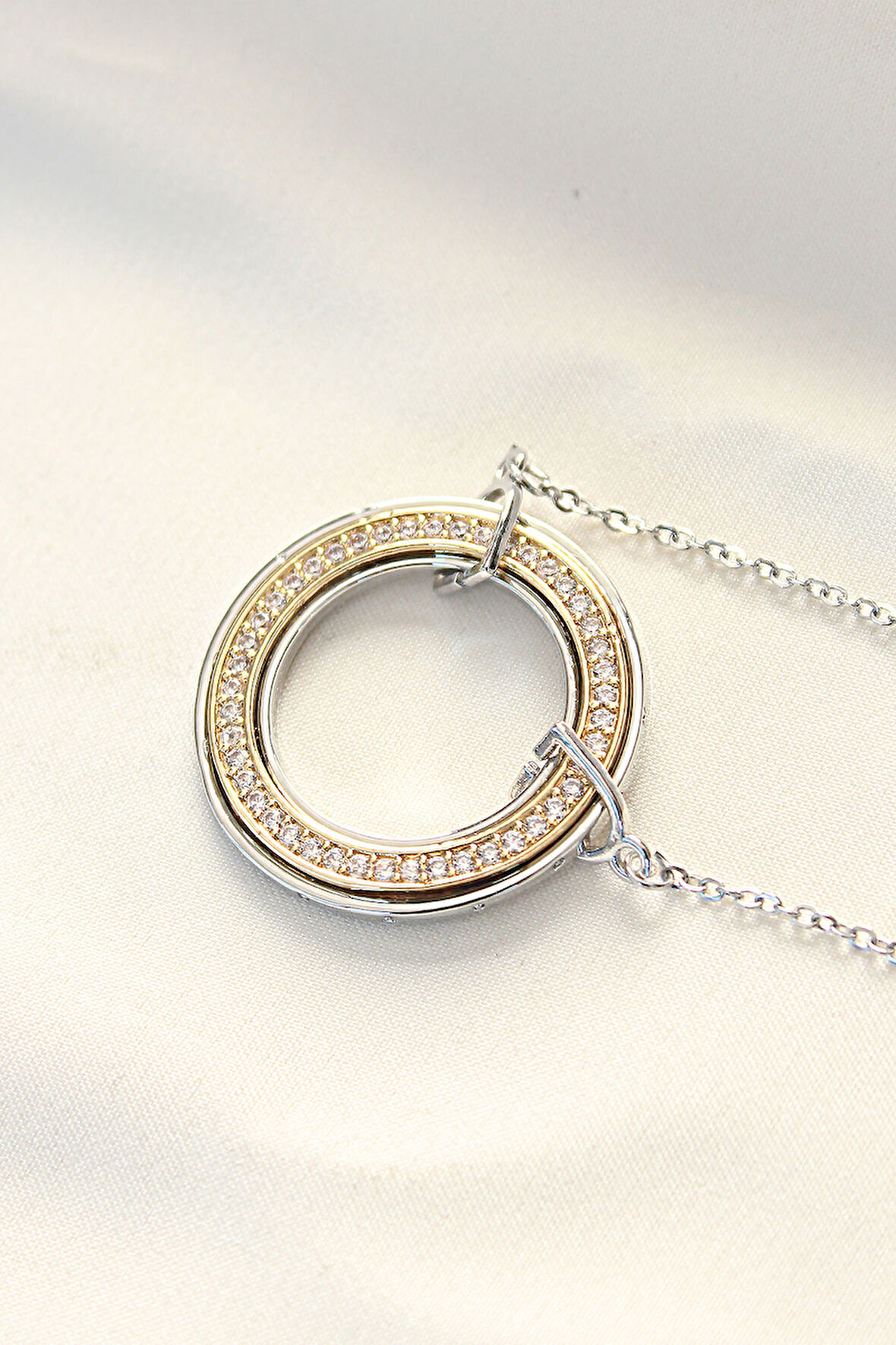  316L Çelik Zirkon Taşlı Çift Renkli Tifany Kolye