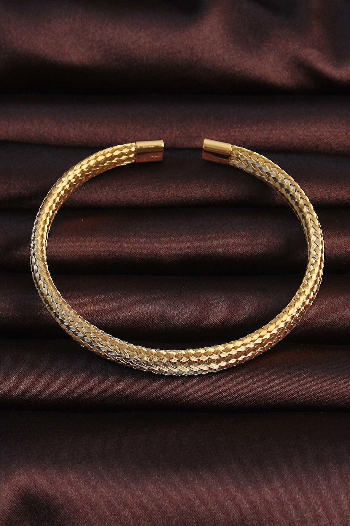  316L Çelik Altın Renk Hasır Görünüm Erkek Bileklik