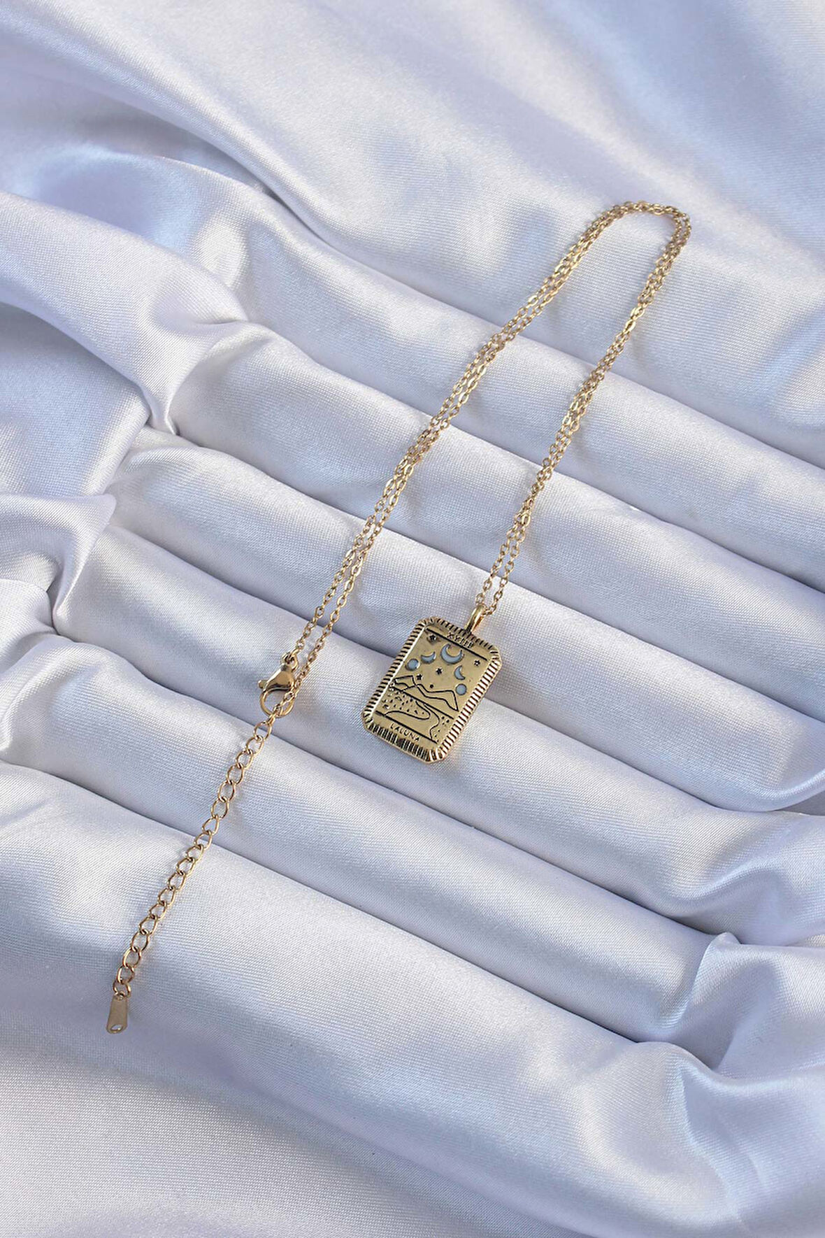  316L Çelik Zincir Eskitme Altın Renk Ay Figürlü Tarot Kolye