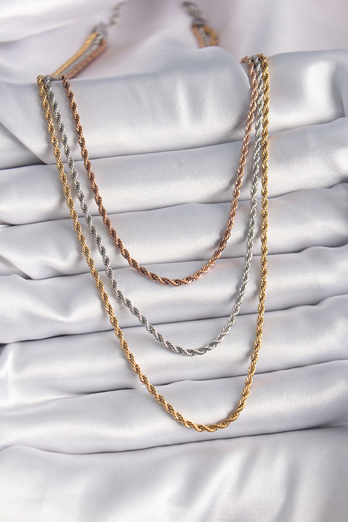  316L Çelik Mix Renk Burgu Zincir Model Kadın Kolye