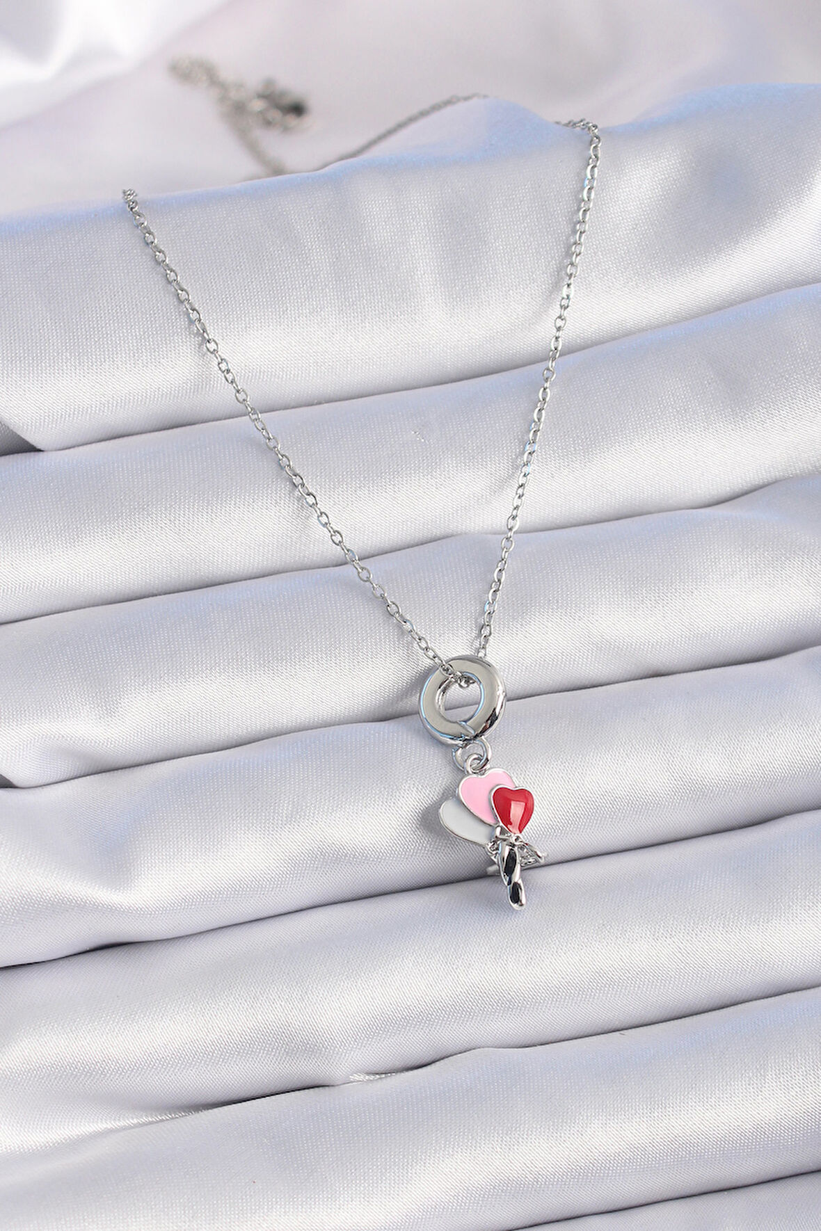  316L Çelik Gümüş Renk Renkli Kalp Figür Charm Model Kadın Kolye