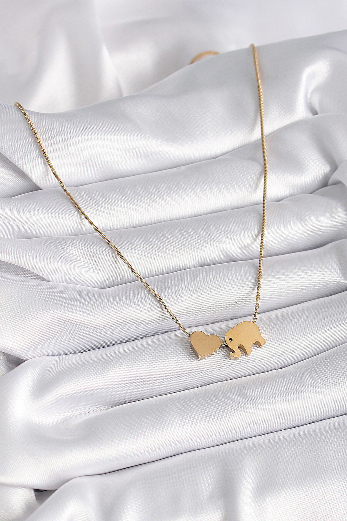  316L Çelik Gold Renk Fil Kalp Figürlü Kadın Kolye