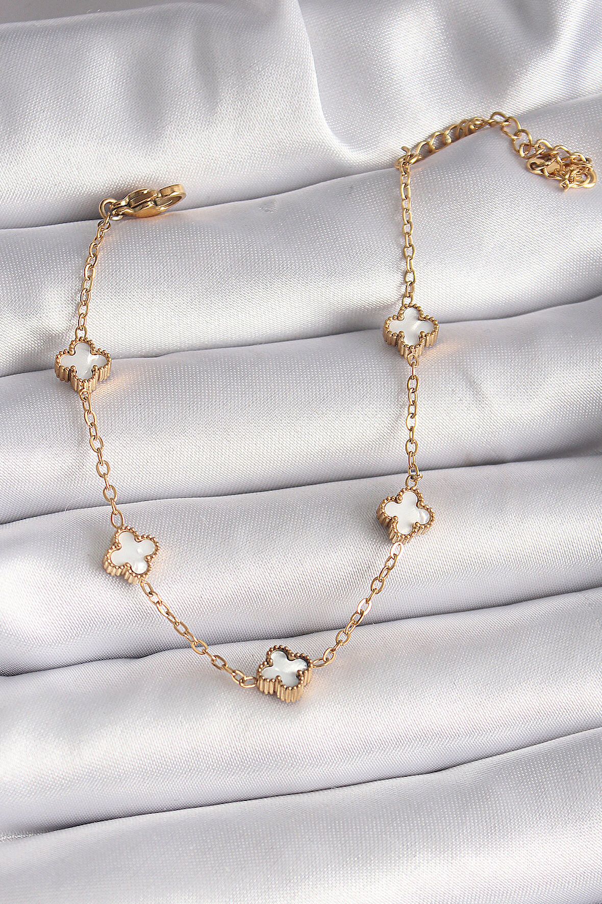  316L Çelik Gold Renk Beyaz Baby Boy Yonca Model Kadın Bileklik