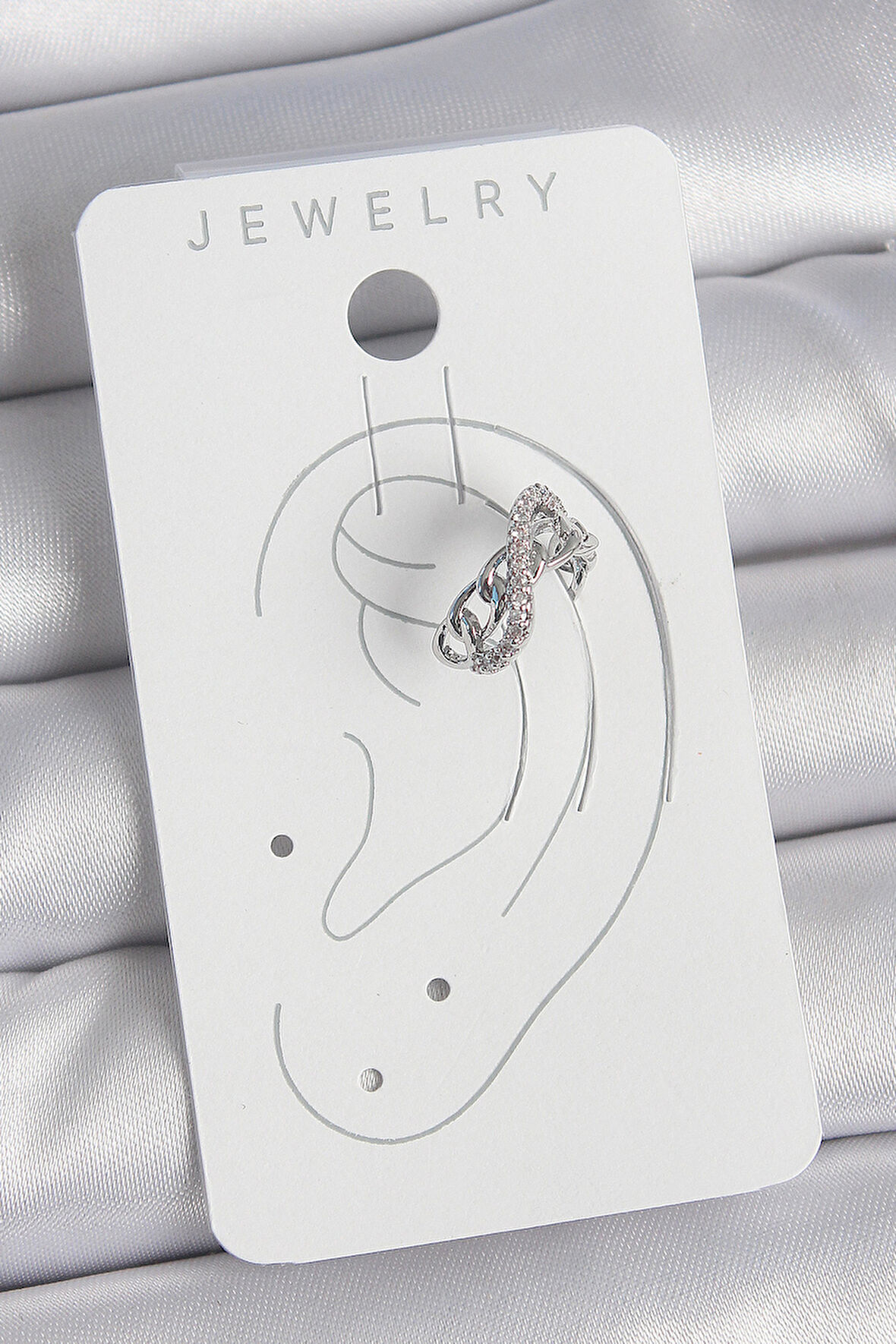  Pirinç Gümüş Renk Zirkon Taşlı Zincir Sonsuzluk Model Kadın Kıkırdak Küpe