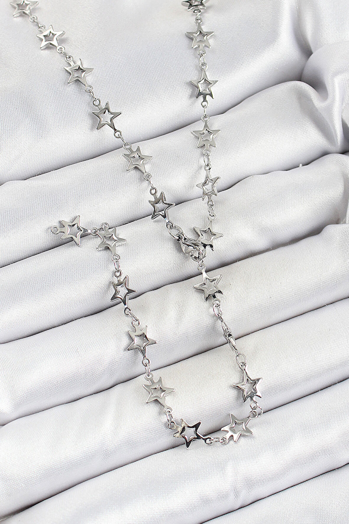  Pirinç Gümüş Renk Yıldızlı Kadın Y Kolye