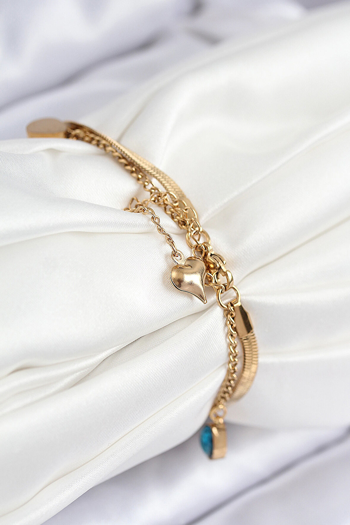  316L Çelik Nazar Boncuk Detaylı Mavi Zirkon Taşlı Model İtalyan Zincir Gold Renk Kadın Bileklik