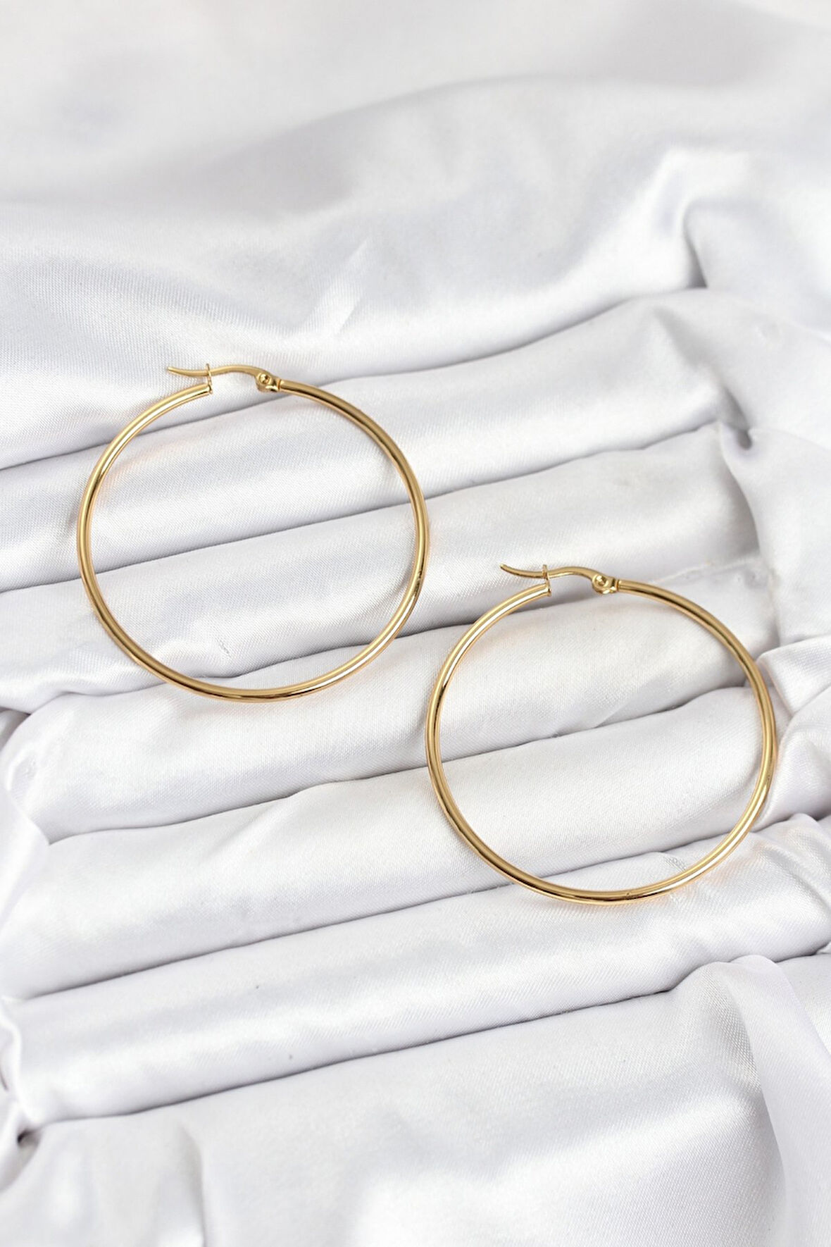  316L Çelik Gold Renk 45 mm Halka Kadın Küpe