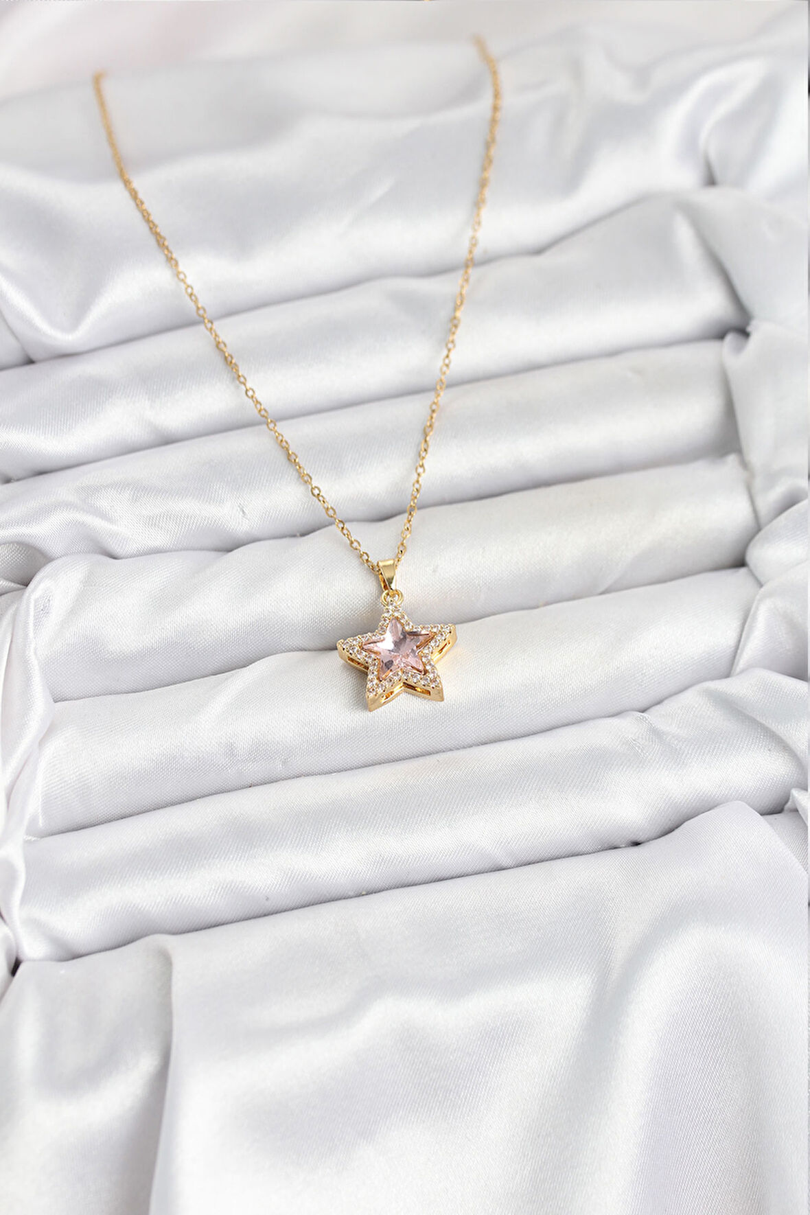  316L Çelik Zincir Pembe Taşlı Yıldız Model Kadın Kolye