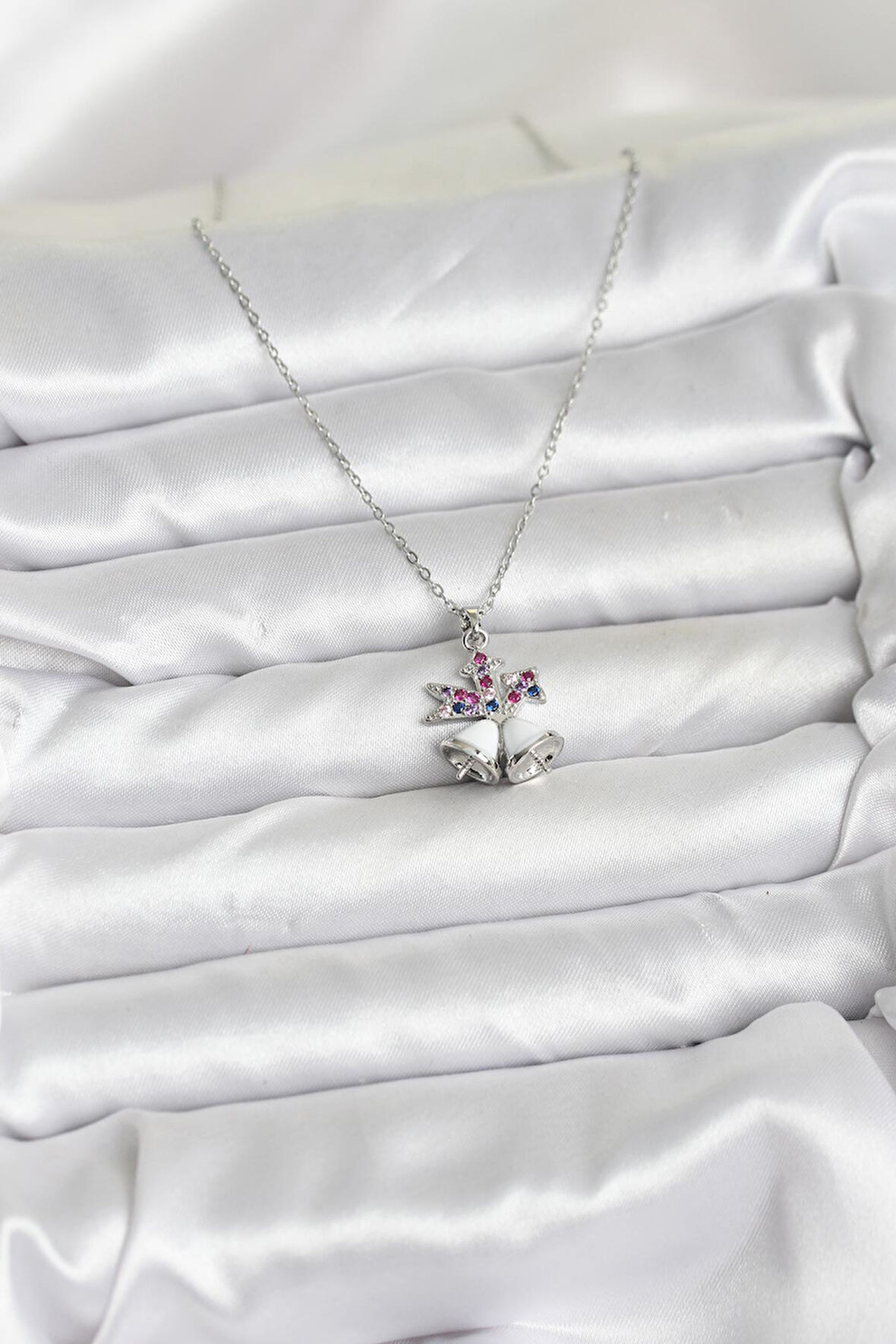 Gümüş Renk Chirtsmas Bell Model Yılbaşı Temalı Kadın Kolye (316L Çelik Zincir) 