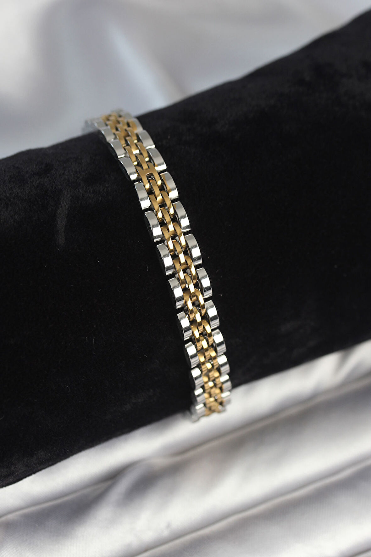 7 mm Kalınlıkta Gold ve Gümüş Renkli Erkek Bileklik (316L Çelik)