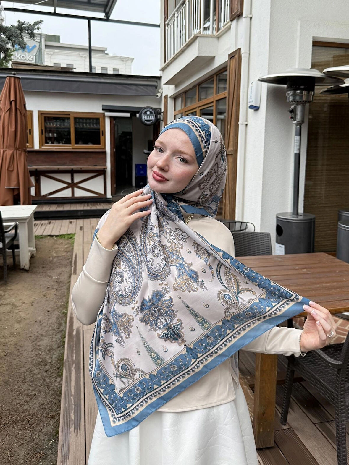 Kamer Scarf Timeless Wieve Serisi Etnik Desen Şal Ekru- Yeşil