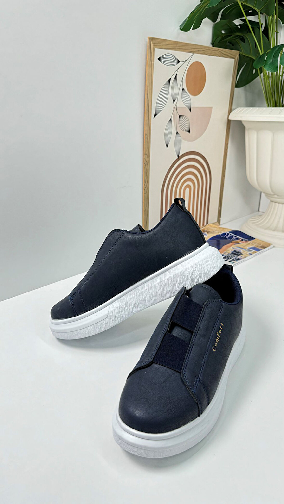 Günlük Erkek Sneaker Casual Kalın Yüksek Queen Taban Oval Burun Bant Detaylı Spor Ayakkabı 109