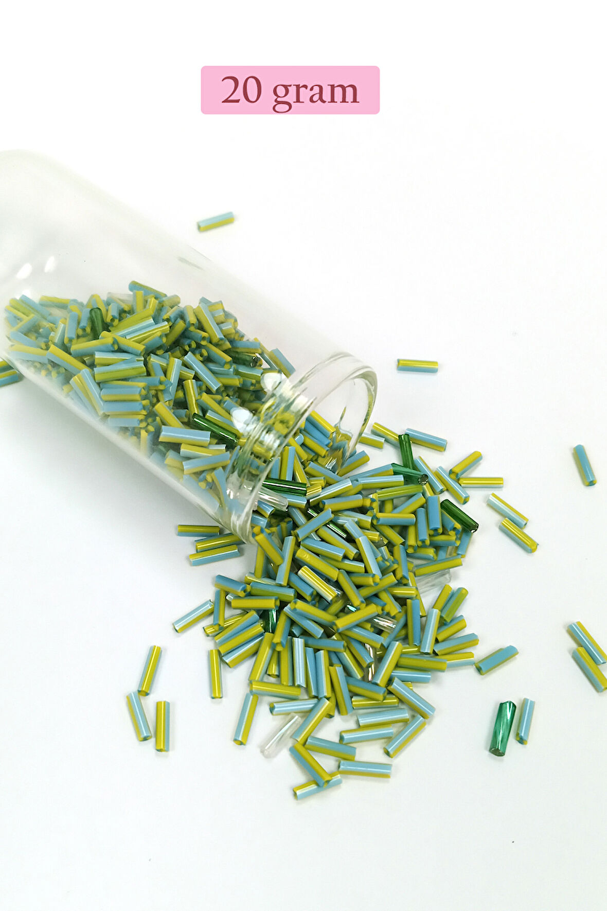 Uzun Boru Kesme Boncuk Çap 2mm Uzunluk 10 mm - 20 Gram - Yeşil Mavi - BNC250