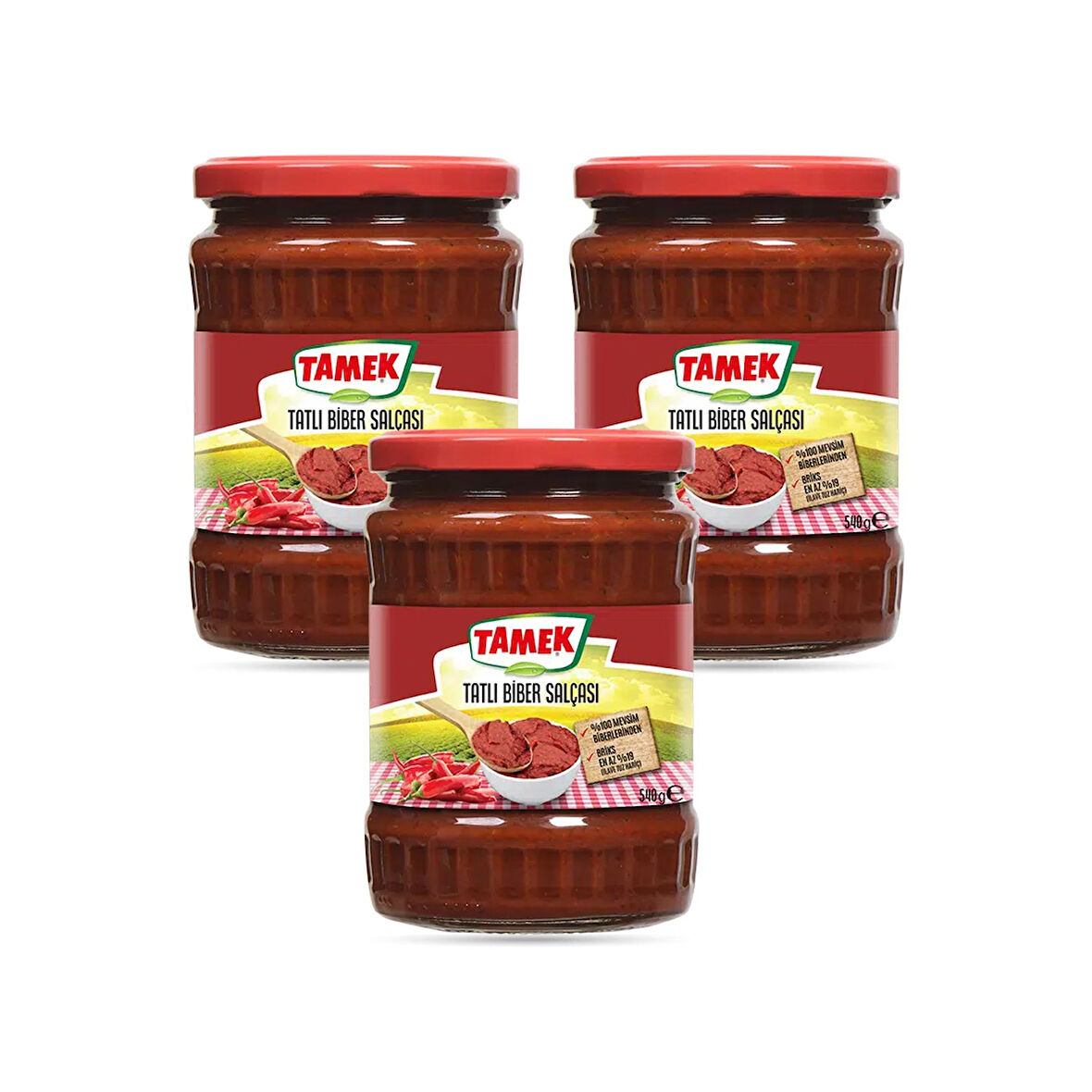 Tamek Biber Salçası Tatlı 540 gr Cam x 3 Adet